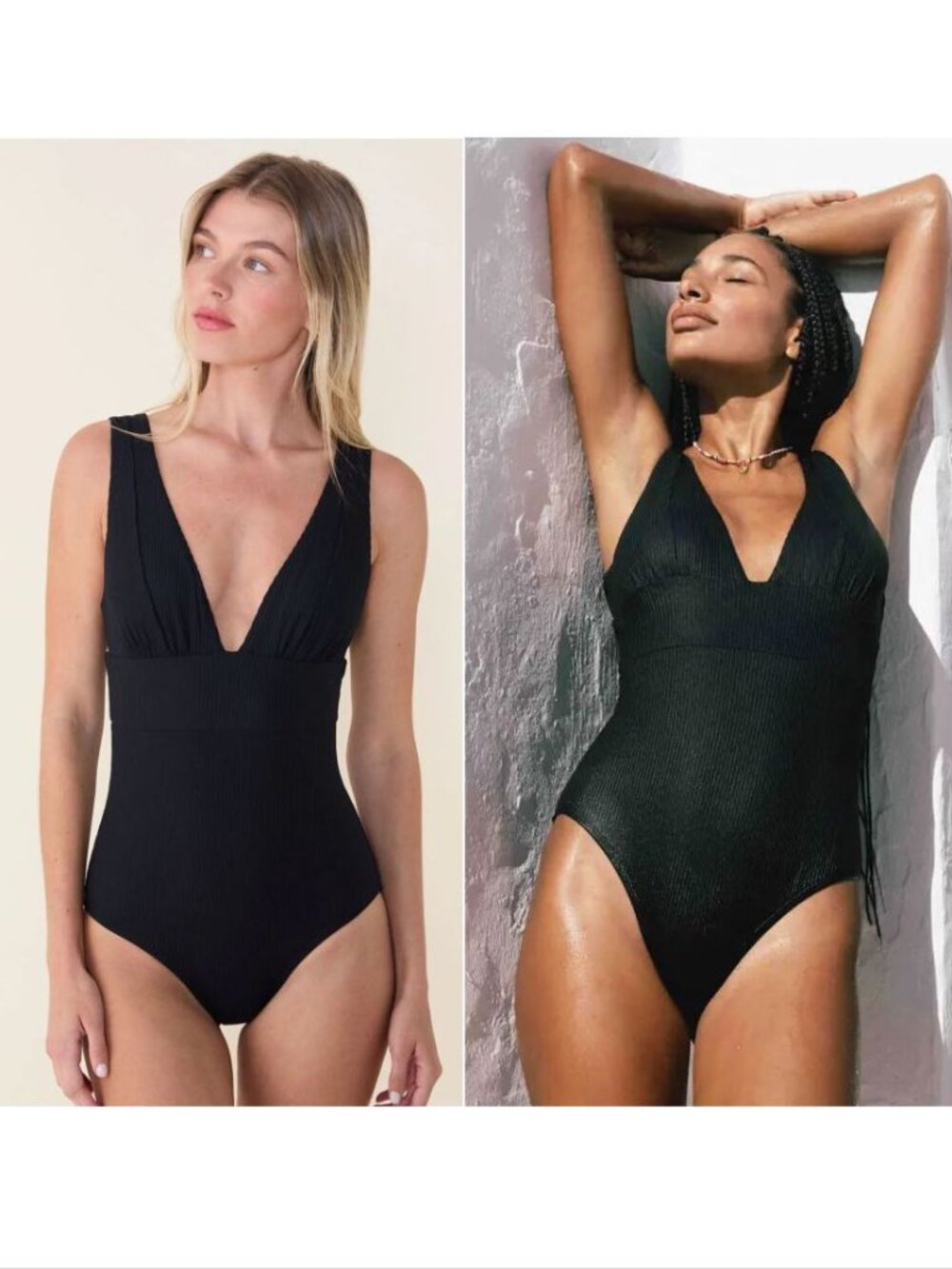 Andie Swim The Mykonos One Piece SWIMSUIT Size S Black Ribbed Plunge V-neck NEW